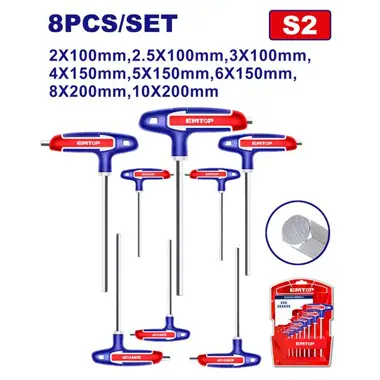 8 Pcs T-Handle Hex Wrench Set | EMTOP ETHW6061
