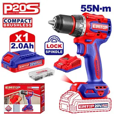 EMTOP ECDL205582 Compact Brushless Cordless Drill